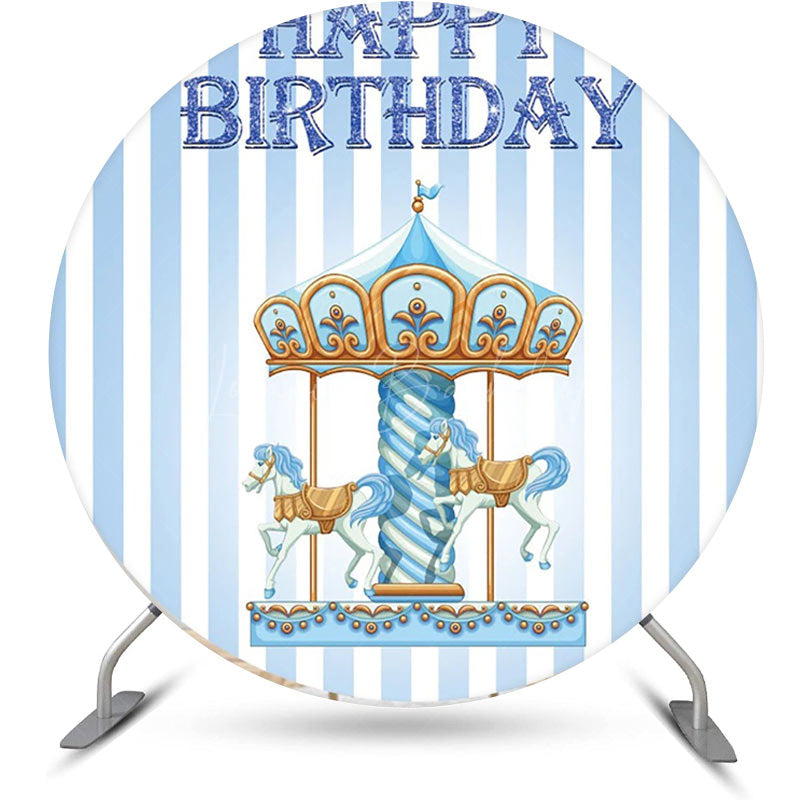 Lofaris Blue White Stripe Circus Round Birthday Backdrop