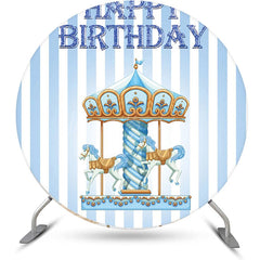 Lofaris Blue White Stripe Circus Round Birthday Backdrop