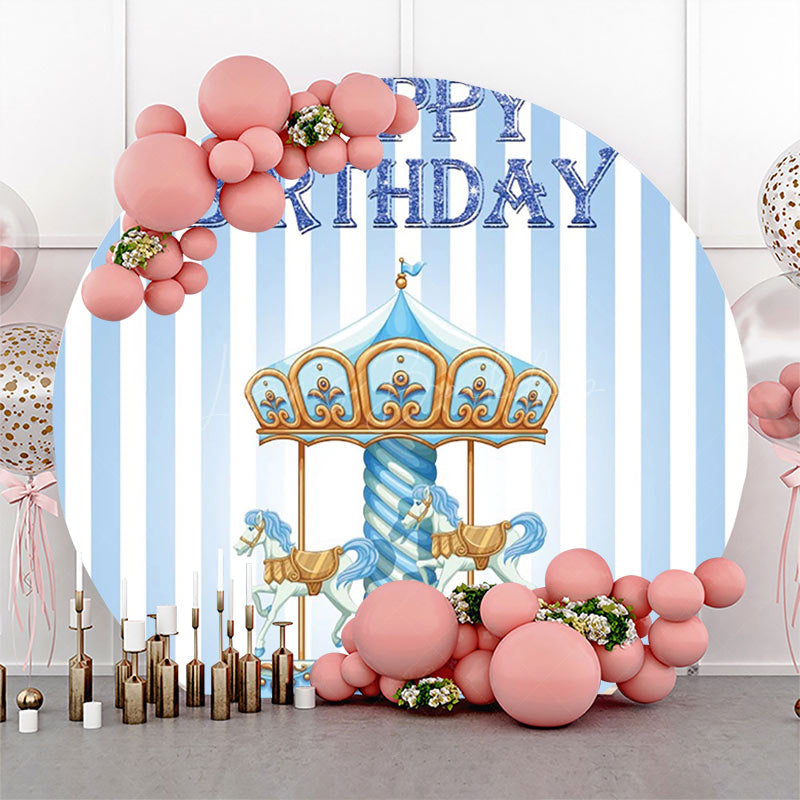 Lofaris Blue White Stripe Circus Round Birthday Backdrop