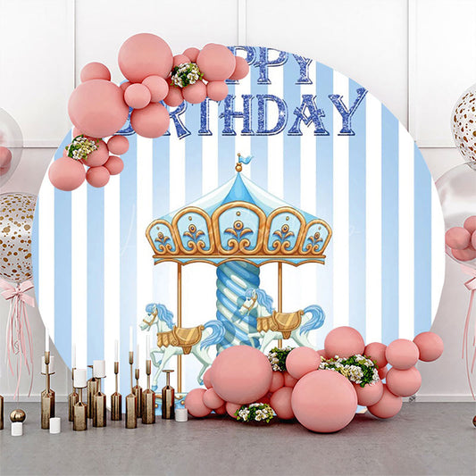 Lofaris Blue White Stripe Circus Round Birthday Backdrop