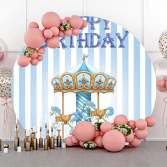 Lofaris Blue White Stripe Circus Round Birthday Backdrop