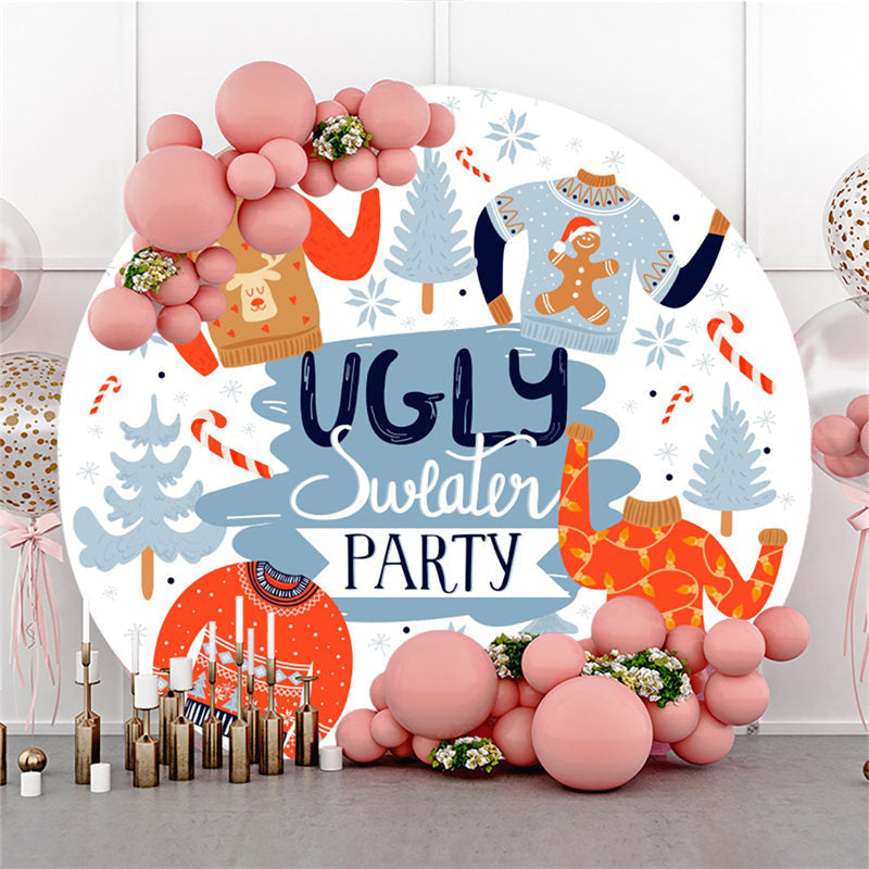 Lofaris Blue White Ugly Sweater Party Tree Circle Backdrop