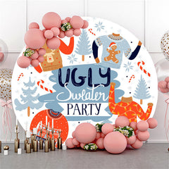 Lofaris Blue White Ugly Sweater Party Tree Circle Backdrop