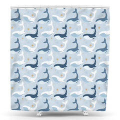 Lofaris Blue White Whale Step And Repeat Shower Curtain