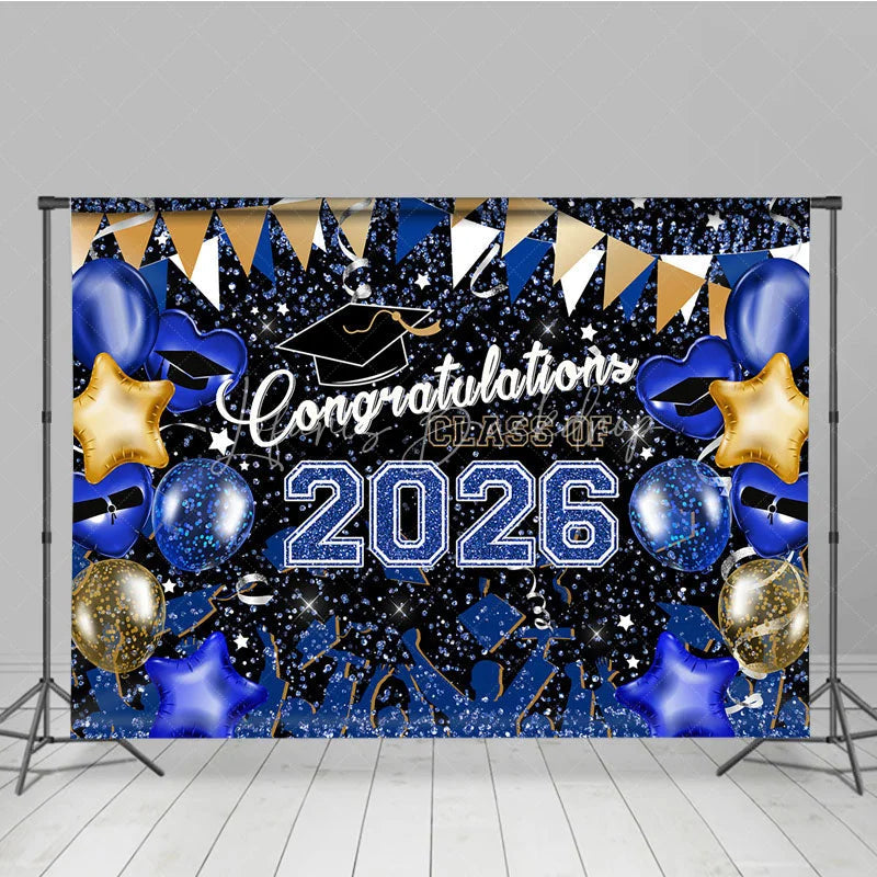 Lofaris Blue Yellow Balloons Congrats 2026 Grad Backdrop