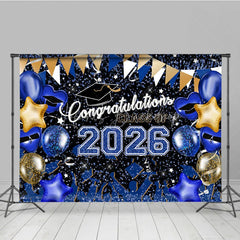 Lofaris Blue Yellow Balloons Congrats 2026 Grad Backdrop