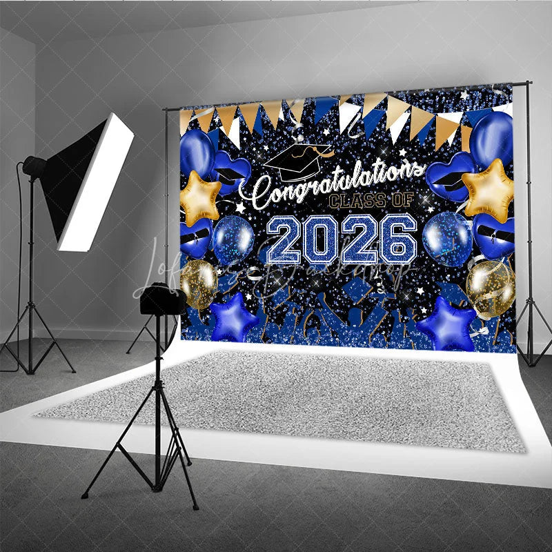 Lofaris Blue Yellow Balloons Congrats 2026 Grad Backdrop