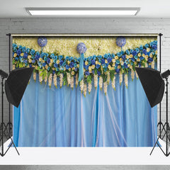 Lofaris Blue Yellow Floral Valentines Day Photo Backdrop