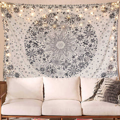 Lofaris Bohemian Beige Daisy Medallion Floral Wall Tapestry