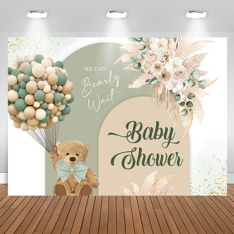 Lofaris Bohemian Floral Bear Balloon Baby Shower Backdrop