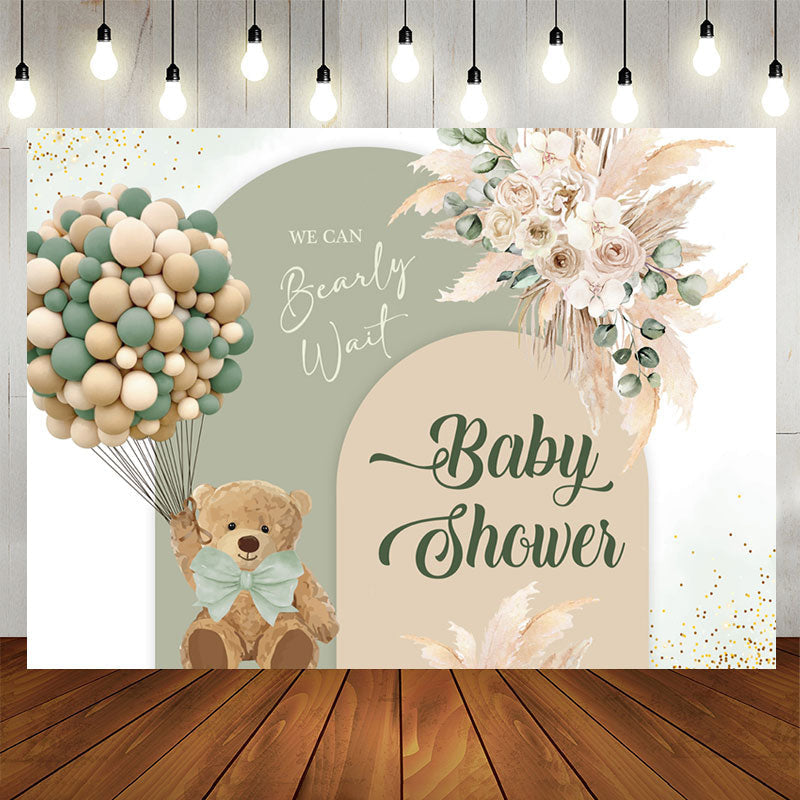 Lofaris Bohemian Floral Bear Balloon Baby Shower Backdrop