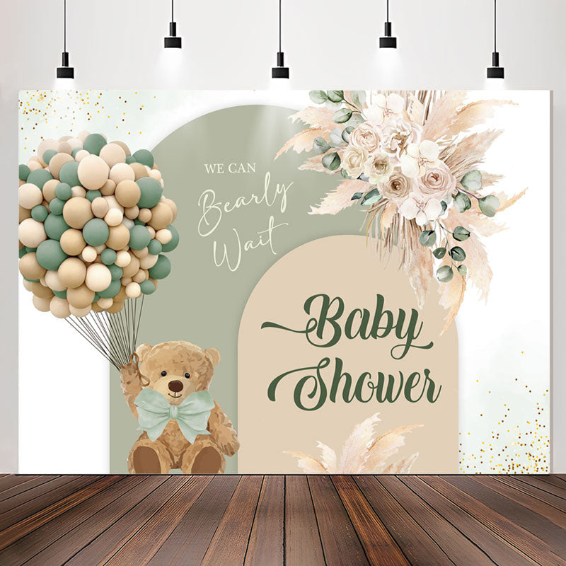 Lofaris Bohemian Floral Bear Balloon Baby Shower Backdrop
