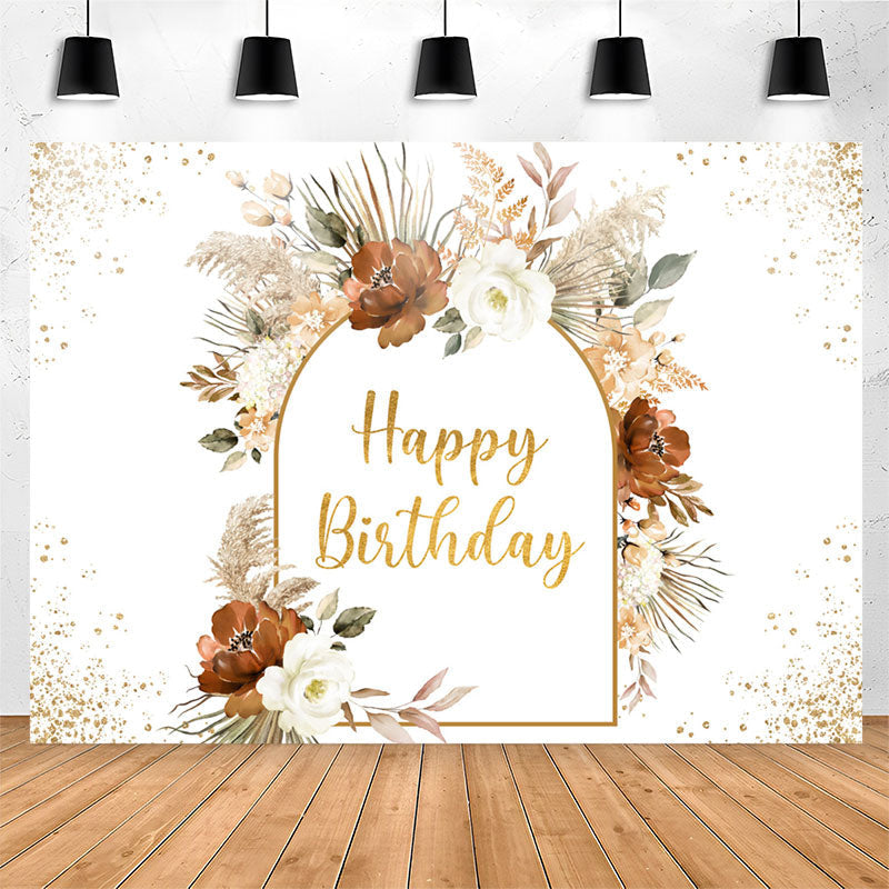 Lofaris Boho Arch Floral Plants Happy Birthday Backdrop