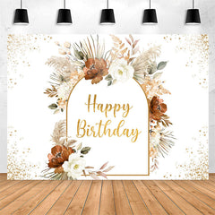 Lofaris Boho Arch Floral Plants Happy Birthday Backdrop
