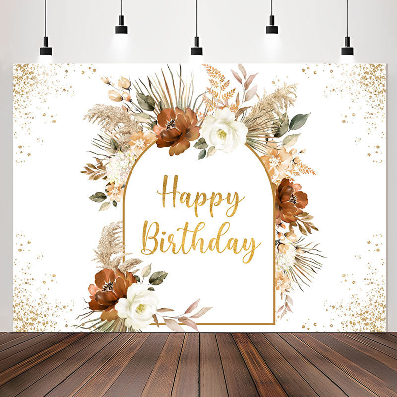 Lofaris Boho Arch Floral Plants Happy Birthday Backdrop