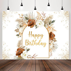 Lofaris Boho Arch Floral Plants Happy Birthday Backdrop