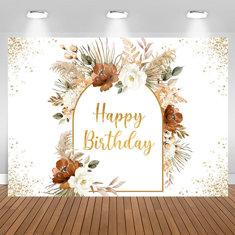 Lofaris Boho Arch Floral Plants Happy Birthday Backdrop