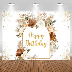 Lofaris Boho Arch Floral Plants Happy Birthday Backdrop