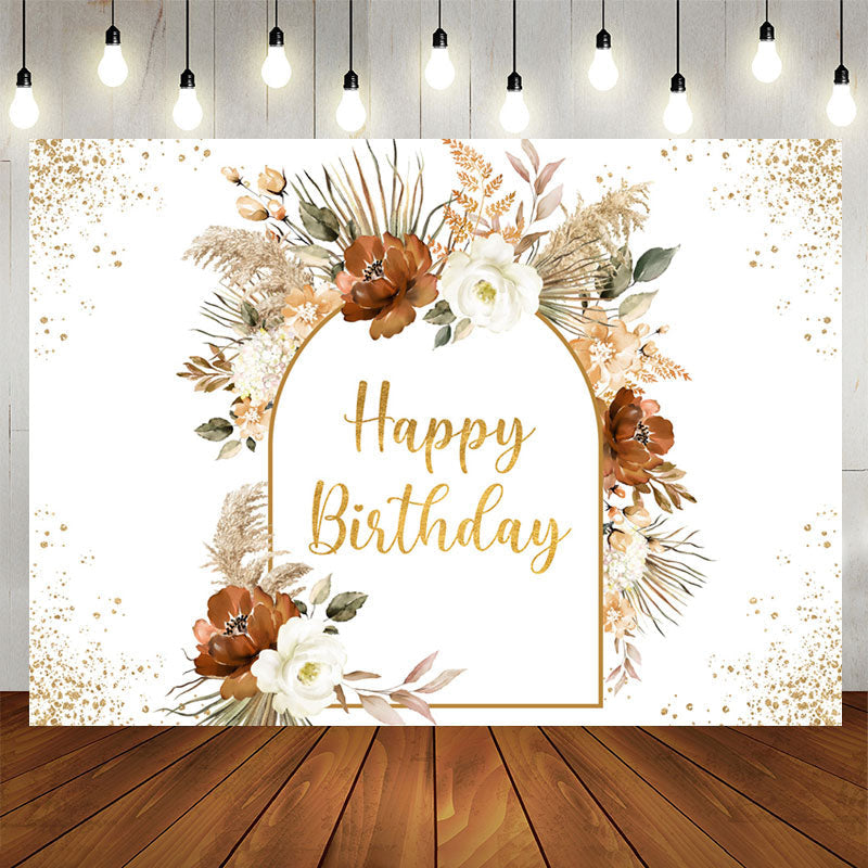 Lofaris Boho Arch Floral Plants Happy Birthday Backdrop