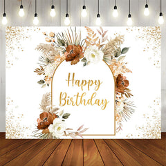 Lofaris Boho Arch Floral Plants Happy Birthday Backdrop