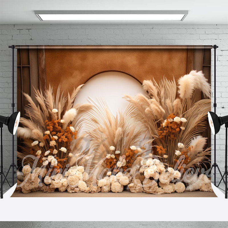 Lofaris Boho Arch Floral Reed Champagne Photography Backdrop