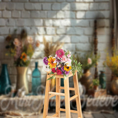 Lofaris Boho Bottle Feather Brick Wall Spring Photo Backdrop