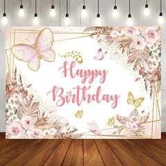 Lofaris Boho Butterfly Floral Birthday Backdrop For Girl