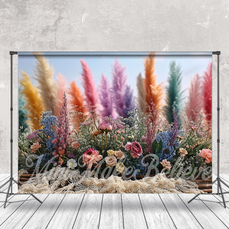 Lofaris Boho Colorful Flowers Feather Spring Photo Backdrop
