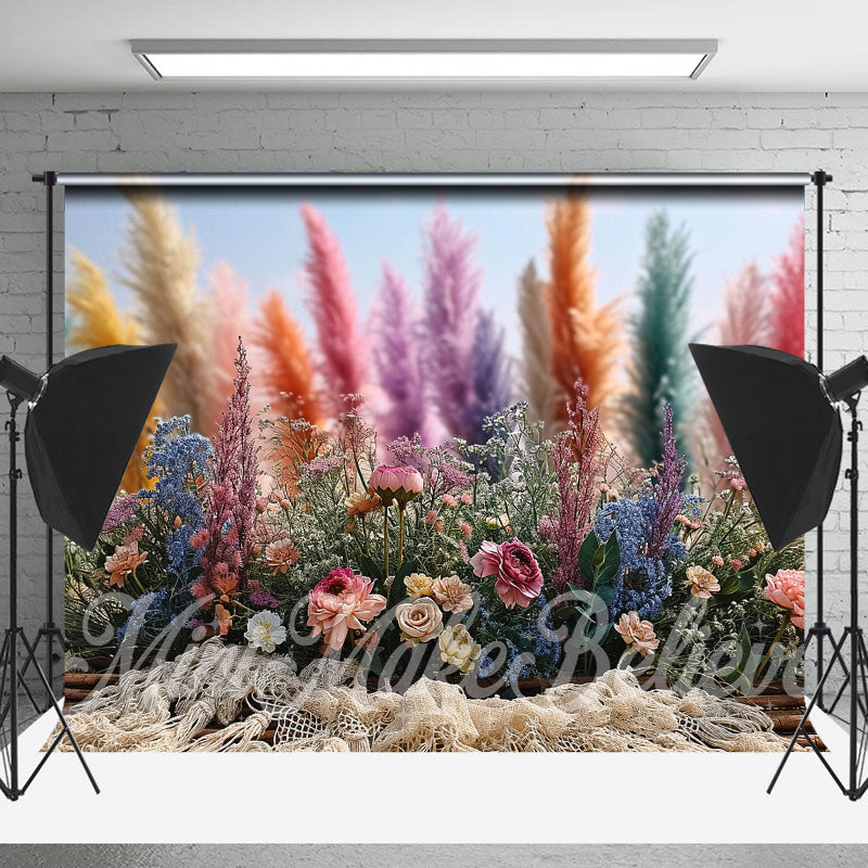 Lofaris Boho Colorful Flowers Feather Spring Photo Backdrop