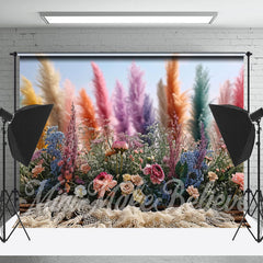 Lofaris Boho Colorful Flowers Feather Spring Photo Backdrop
