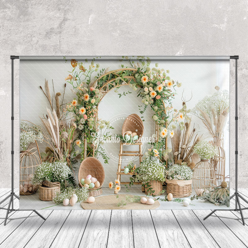 Lofaris Boho Dried Flowers Basket Eggs Easter Photo Backdrop