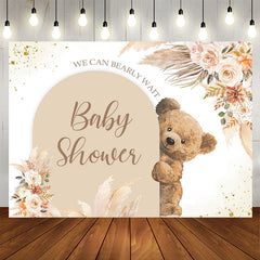 Lofaris Boho Floral Brown Bear Backdrop For Baby Shower
