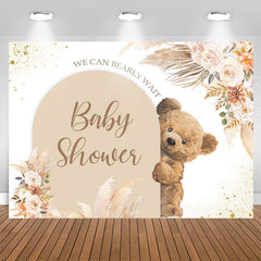Lofaris Boho Floral Brown Bear Backdrop For Baby Shower