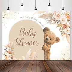 Lofaris Boho Floral Brown Bear Backdrop For Baby Shower