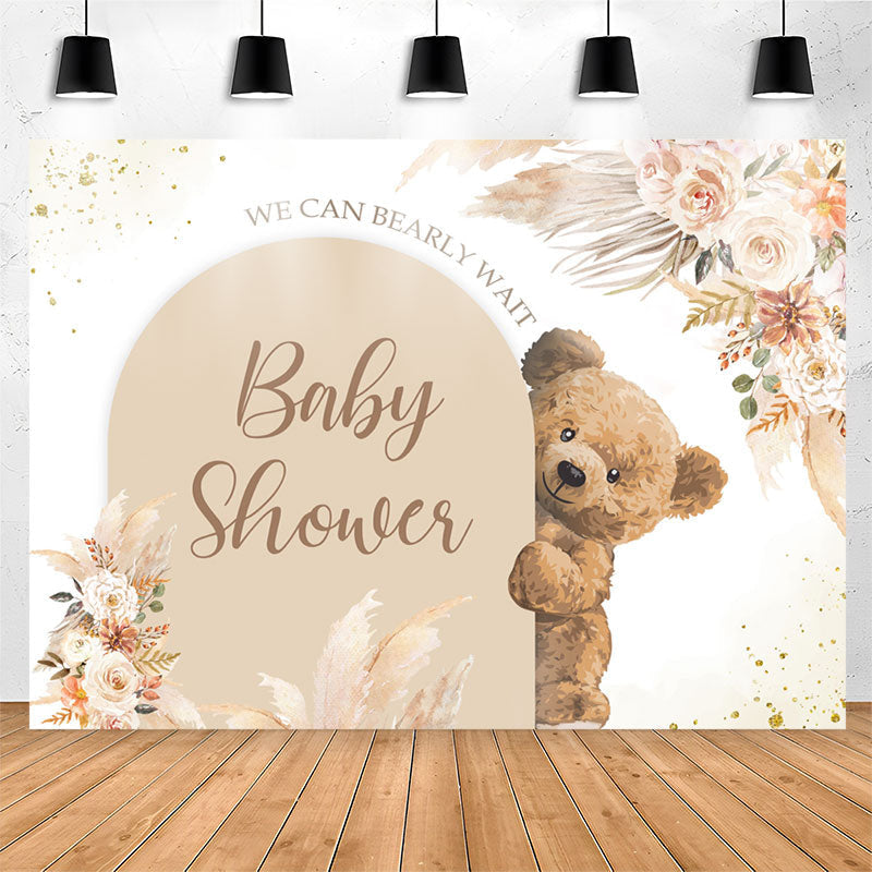 Lofaris Boho Floral Brown Bear Backdrop For Baby Shower