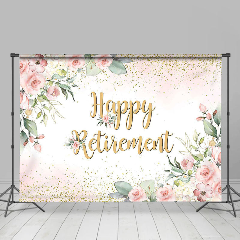 Lofaris Boho Floral Gold Happy Retirement Party Backdrop