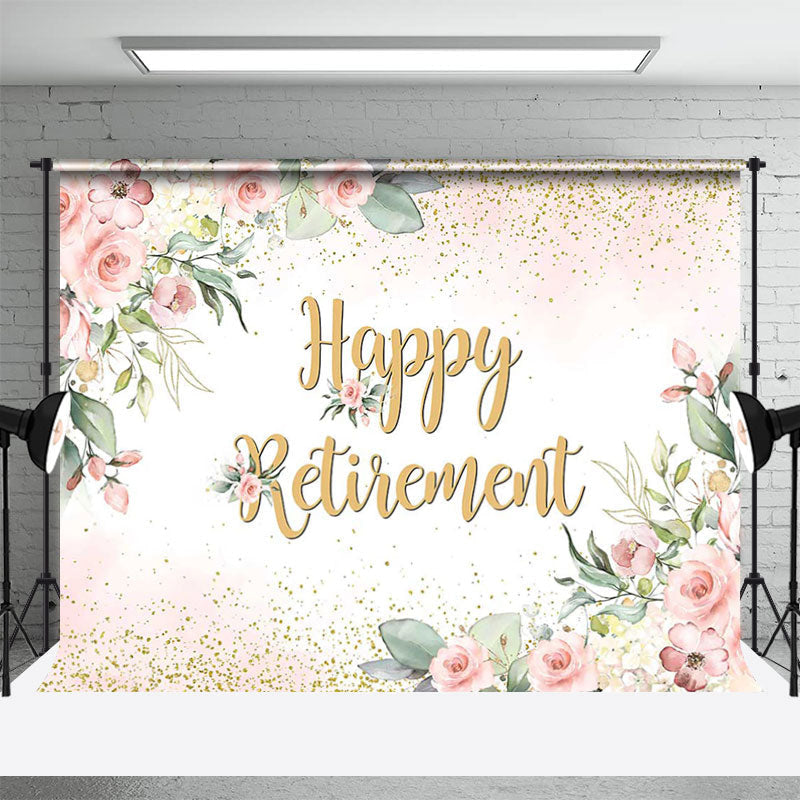Lofaris Boho Floral Gold Happy Retirement Party Backdrop