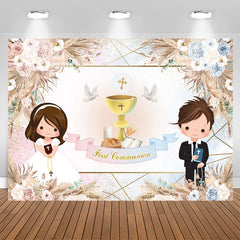 Lofaris Boho Floral Pigeon First Communion Baptism Backdrop