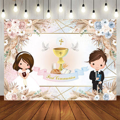 Lofaris Boho Floral Pigeon First Communion Baptism Backdrop