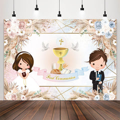 Lofaris Boho Floral Pigeon First Communion Baptism Backdrop