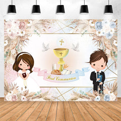 Lofaris Boho Floral Pigeon First Communion Baptism Backdrop