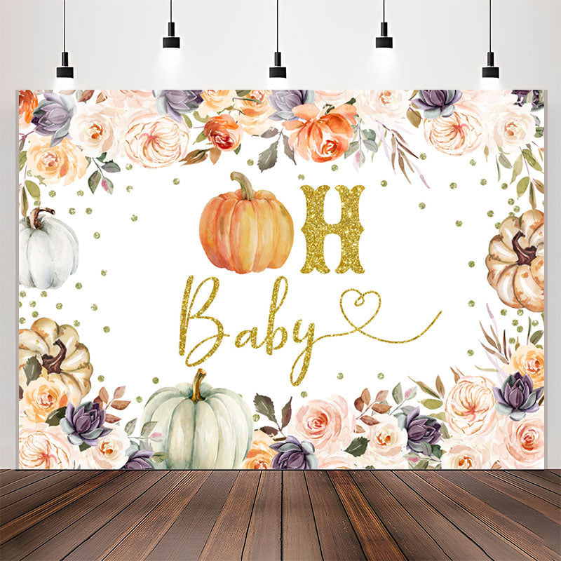 Lofaris Boho Floral Pumpkin Glitter Oh Baby Shower Backdrop