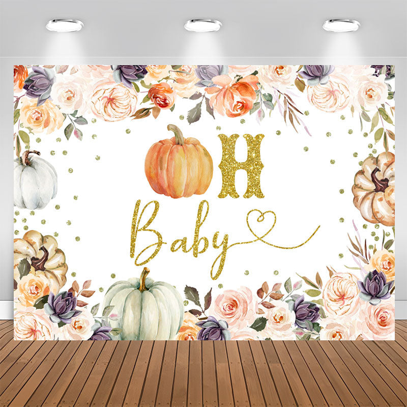 Lofaris Boho Floral Pumpkin Glitter Oh Baby Shower Backdrop