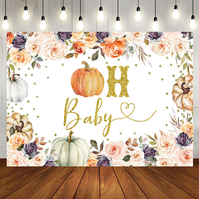 Lofaris Boho Floral Pumpkin Glitter Oh Baby Shower Backdrop