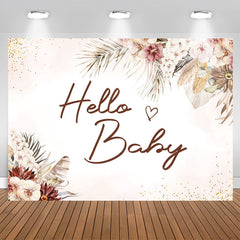 Lofaris Boho Flowers Glitter Hello Baby Shower Backdrop