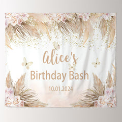 Lofaris Boho Flowers Reed Leaves Custom Birthday Backdrop