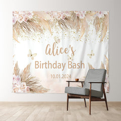 Lofaris Boho Flowers Reed Leaves Custom Birthday Backdrop
