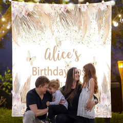 Lofaris Boho Flowers Reed Leaves Custom Birthday Backdrop
