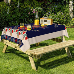 Lofaris Boho Gingkgo Red Dark Blue Rectangle Tablecloth