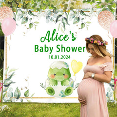 Lofaris Boho Green Leaf Dinosaur Custom Baby Shower Backdrop
